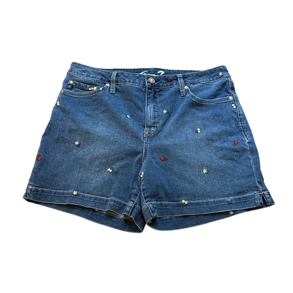 Seven7 Weekend Short Women Blue Floral Embroidered Denim SIZE 12